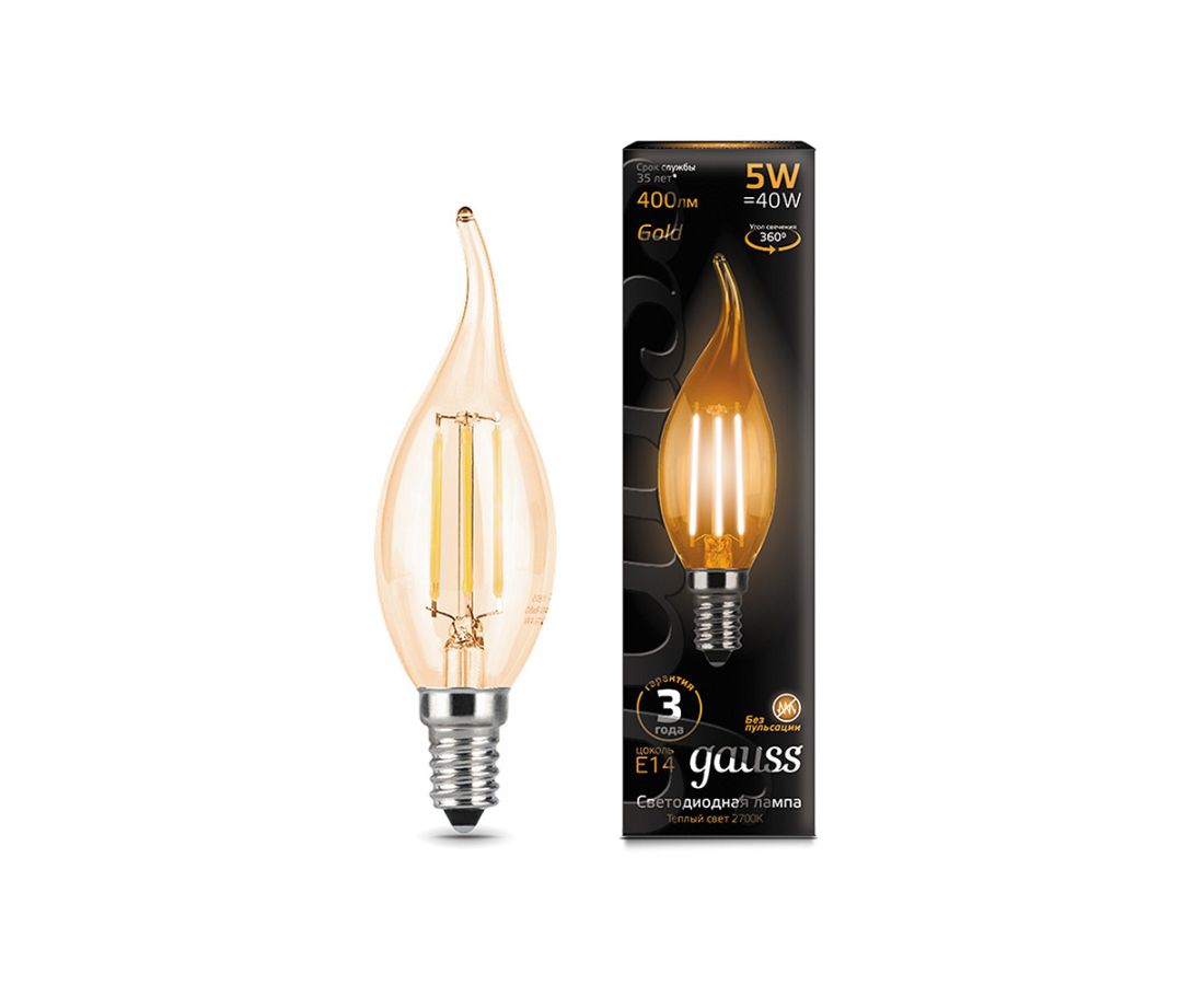ლედ ნათურა Filament Candle E14 5W 2700K Golden - 104801005 — ნათურა და ვაზნა